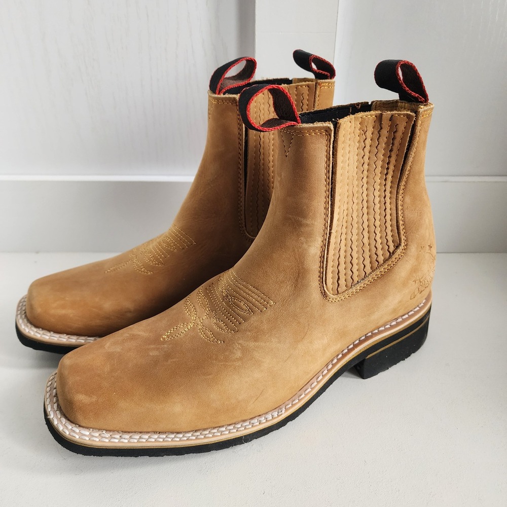 Diegos Boots Mens Tan Nubuck Leather Western Chelsea Square Toe Boots Size 7